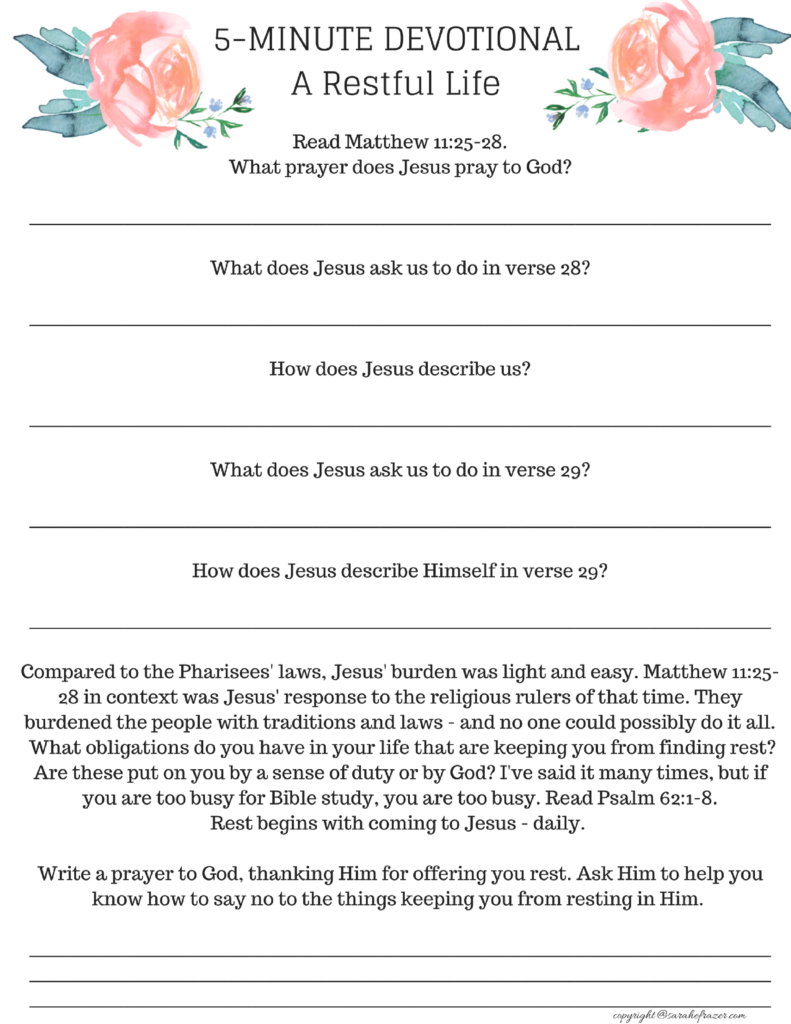 5 minute devotional a resful life devotional for women Sarah E Frazer