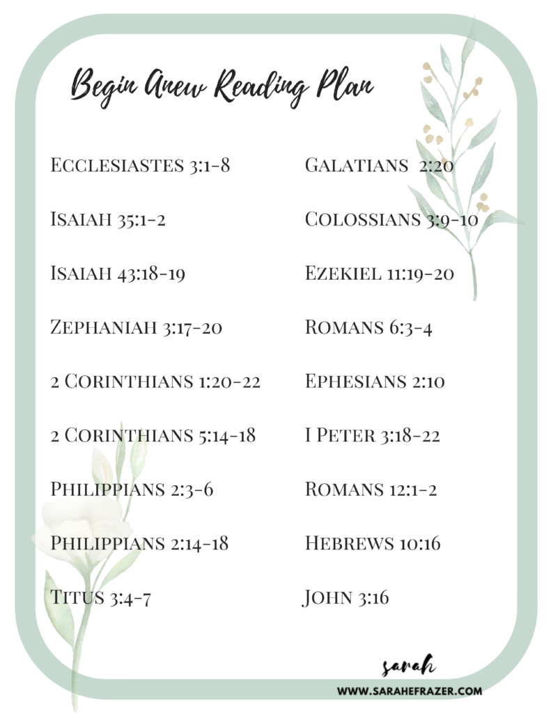 Begin Anew Reading Plan - Sarah E. Frazer