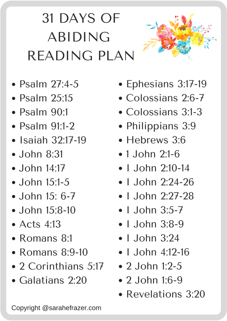 31 Days of Abiding Reading Plan - Sarah E. Frazer