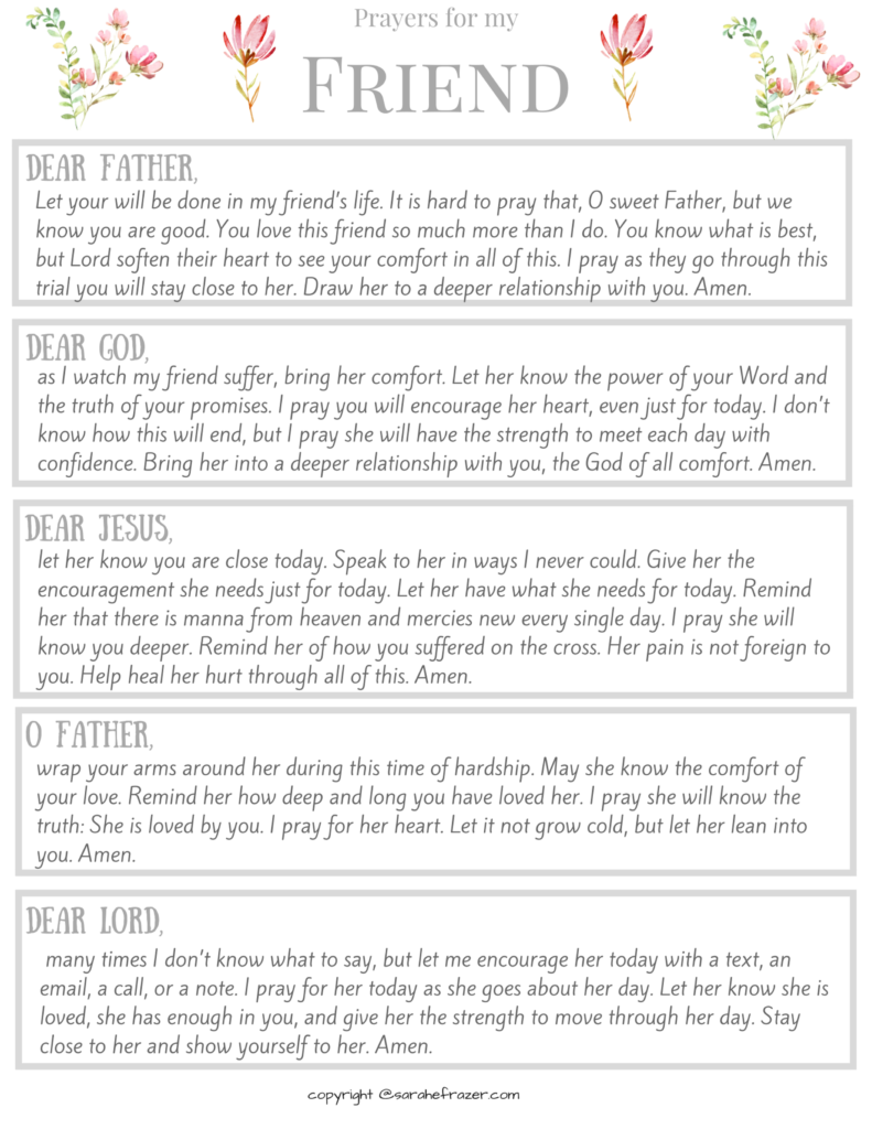 Printable Prayers For Your Friend Sarah E Frazer