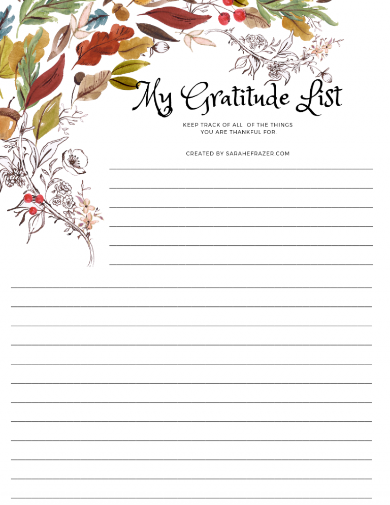 My Gratitude List Sarah E Frazer