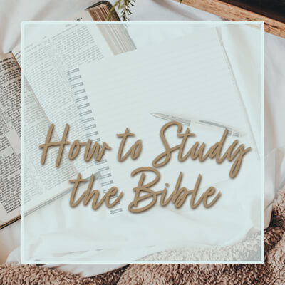 Decorative image for Sarah Frazer's course featuring an open Bible, notebook, and pen with an overlay of the words 'How to Study the Bible'