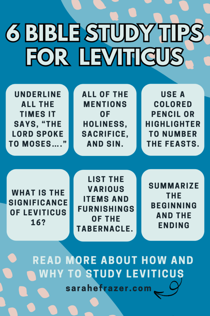Graphic in blues and light teal with 6 Bible study tips for Leviticus