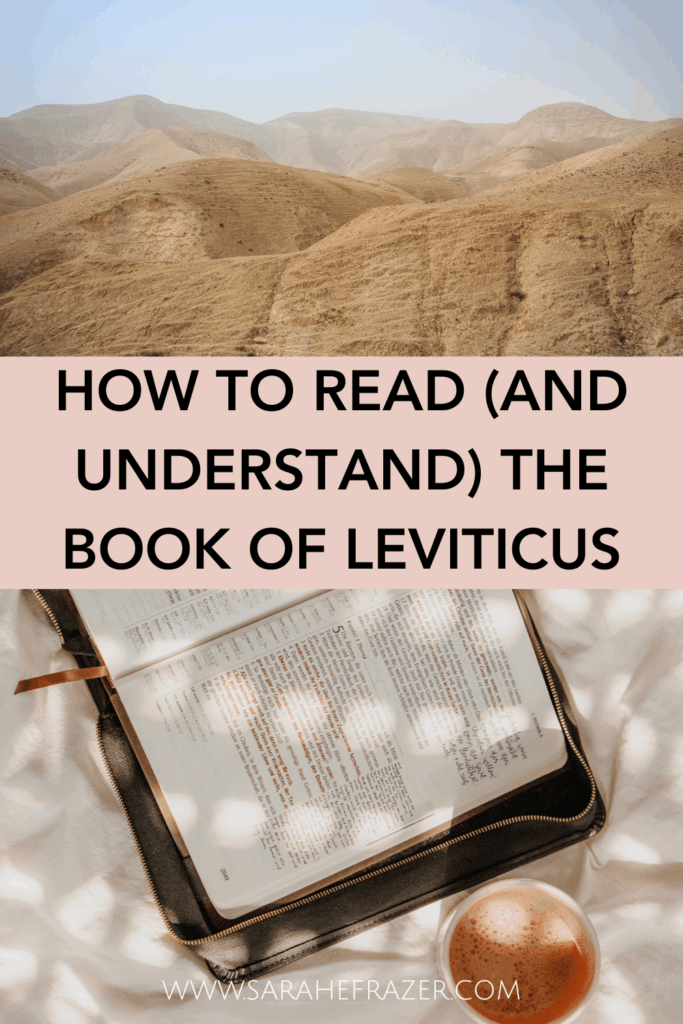 collage of a desert in the middle east and an open Bible with a cup of coffee and text in between reading "how to read and understand the book of Leviticus