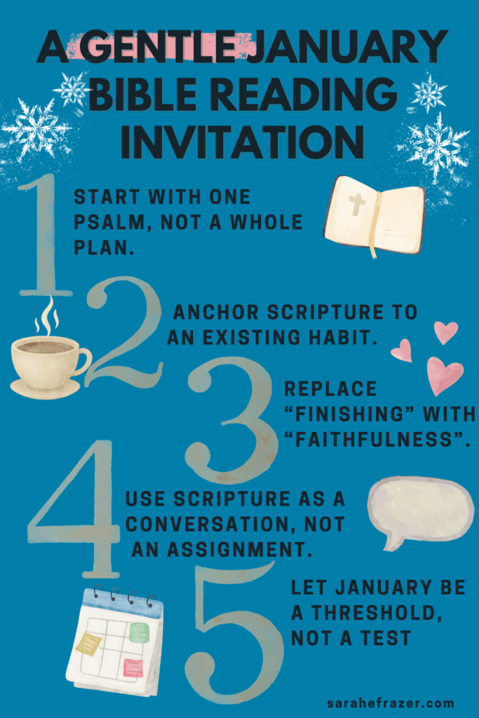 Gentle January Bible Study reset: 4 prompts for Bible reading restart with watercolor illustrations