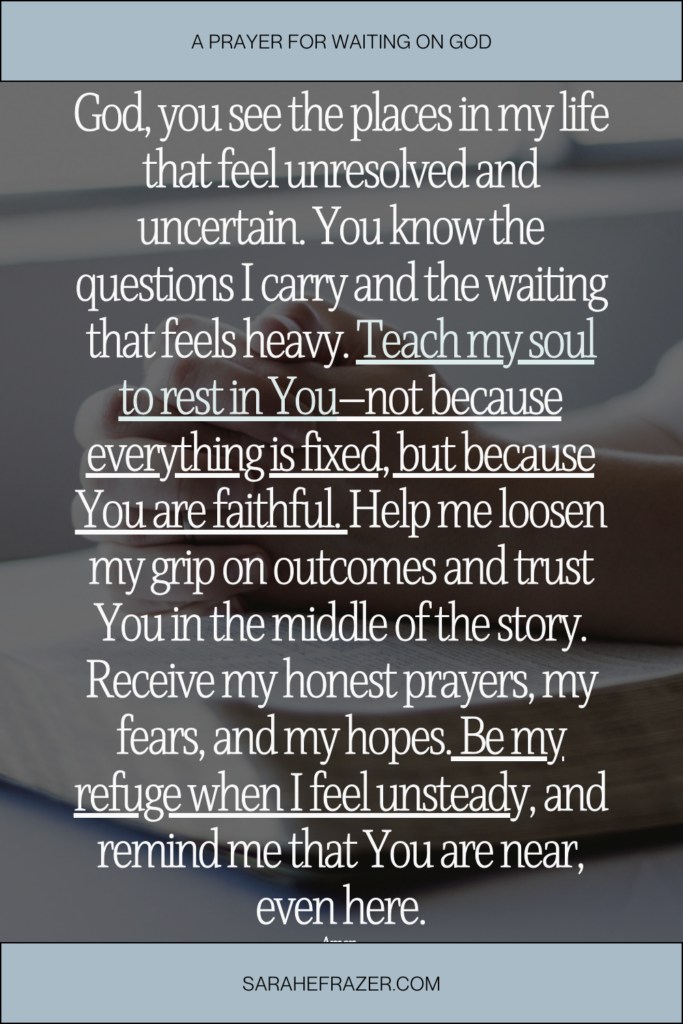 A prayer for Lent in white text on a dark background with hands folded in prayer