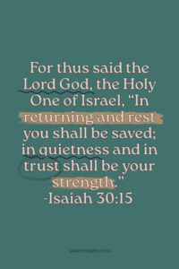 Isaiah 30:15 in tan text on teal background