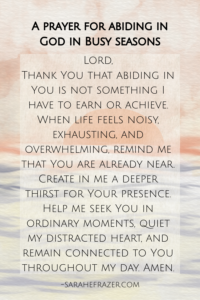 a prayer for abiding in God on a watercolor sunset over the ocean