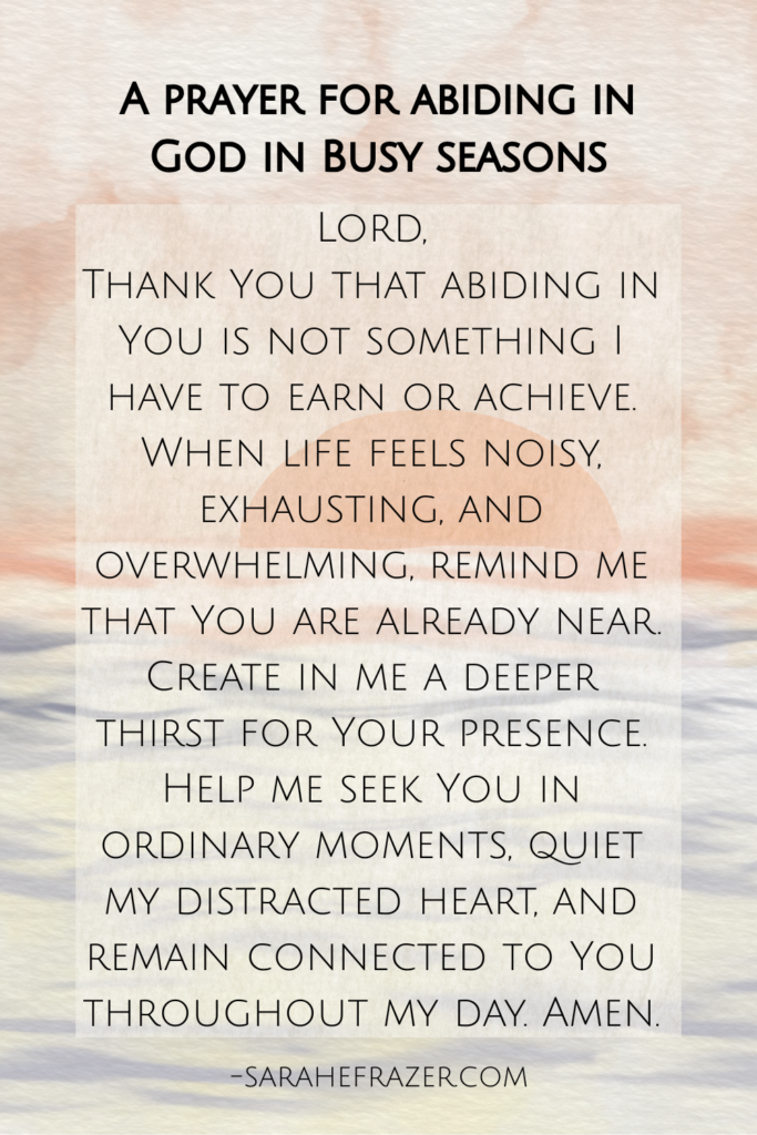 a prayer for abiding in God on a watercolor sunset over the ocean