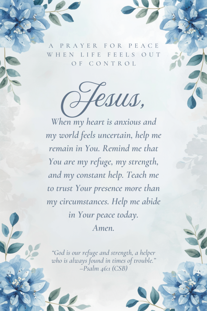 A Prayer for Peace Pinterest Pin with beautiful hydrangea border and script and serif font