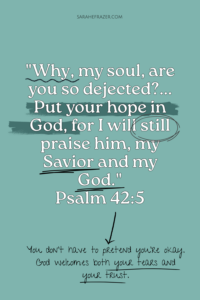 A graphic of Psalm 42:5 with mark ups like underline, highlights and circles