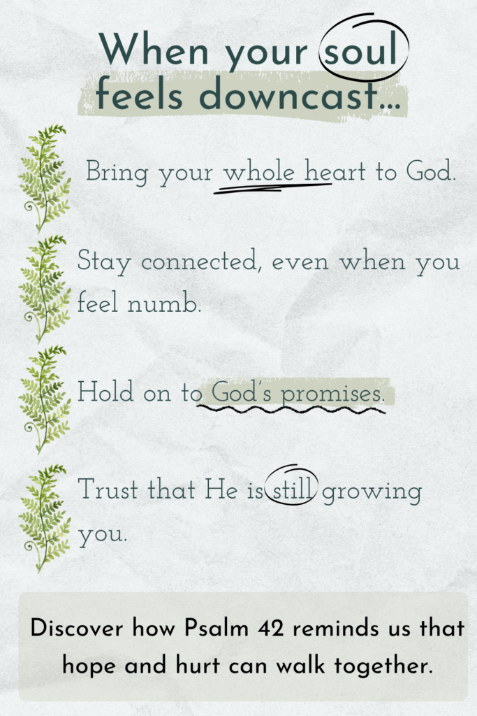 when your soul feels downcast graphic image with watercolor ferns and doodles